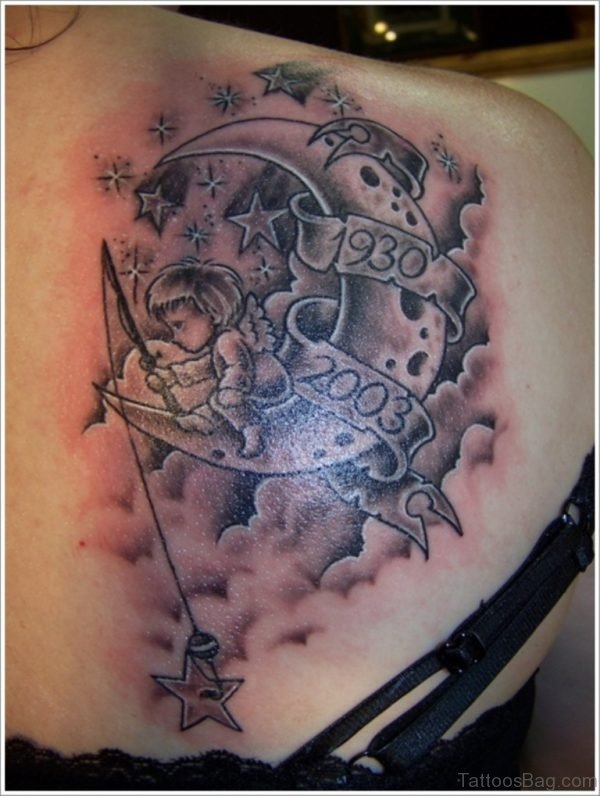 Moon Tattoo On Upper Back