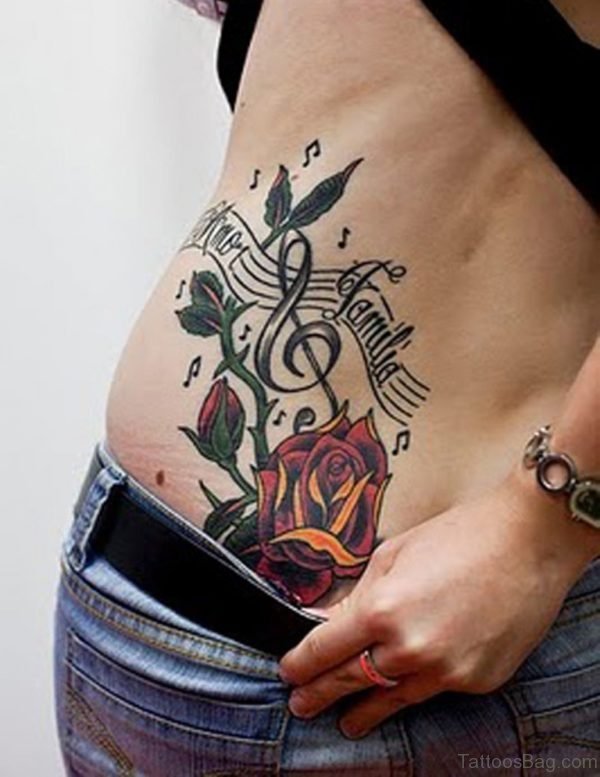 Music Note And Rose Tattoo