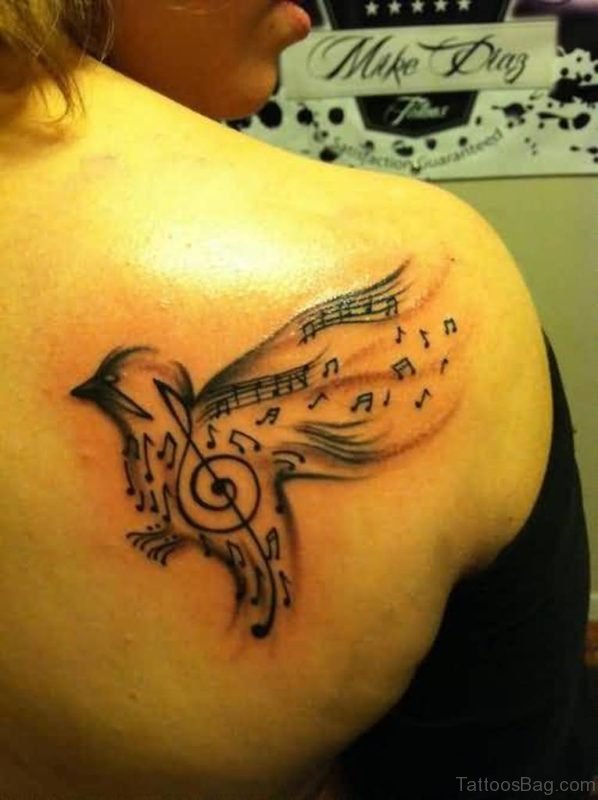 Music Notes And Flying Birds Tattoo