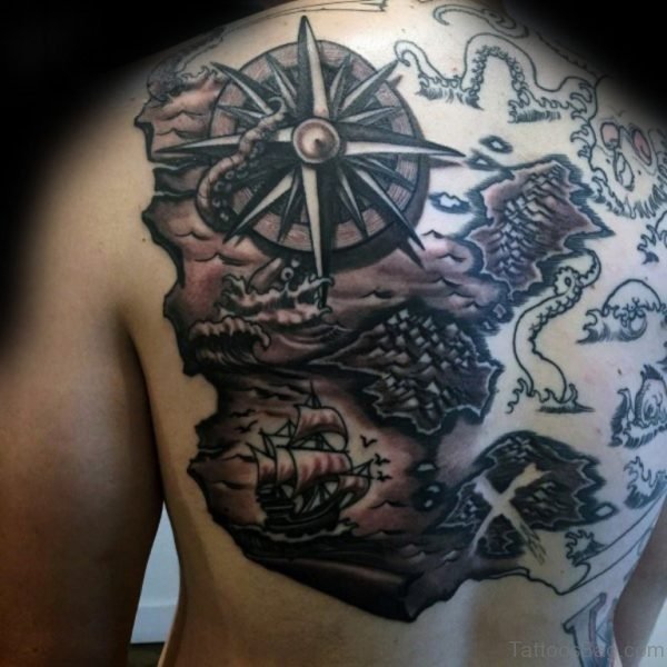Nautical Kraken Map Back Tattoo