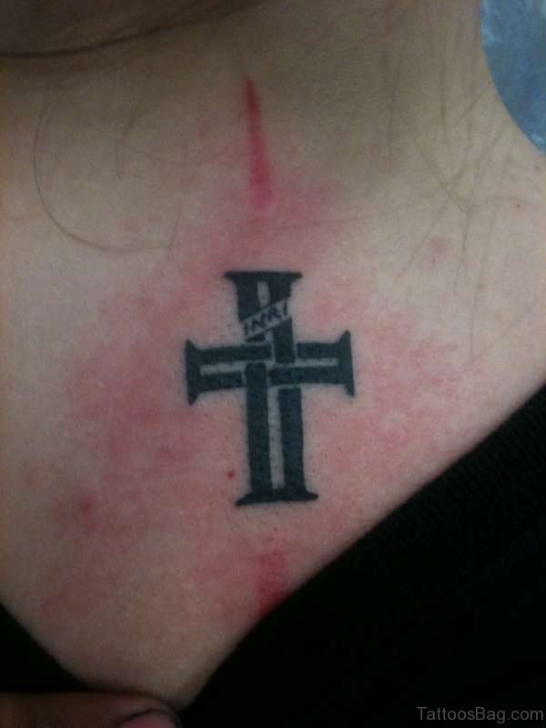 Neck Cross Tattoo