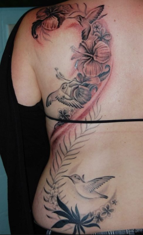 Nice Hummingbird Tattoo On Back