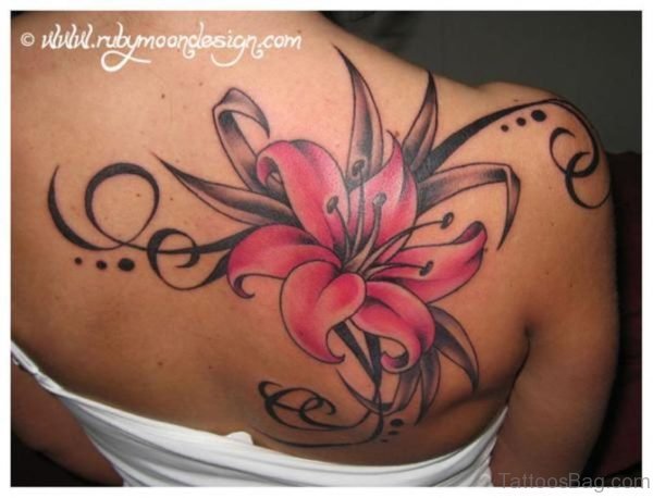 Nice Lily Tattoo On Back