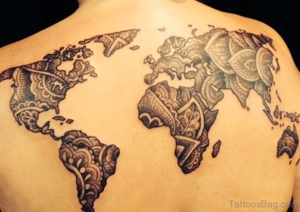 Nice Map Tattoo On Back