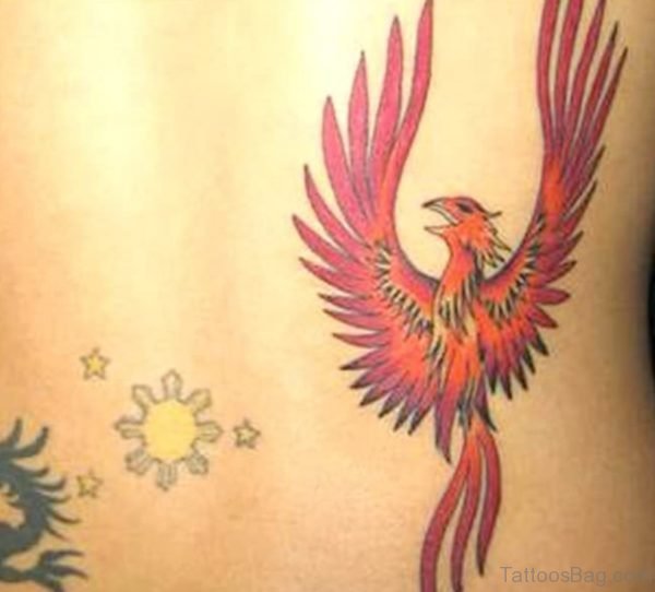 Nice Phoenix Tattoo On Back
