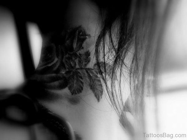 Nice Rose Tattoo On Neck Side