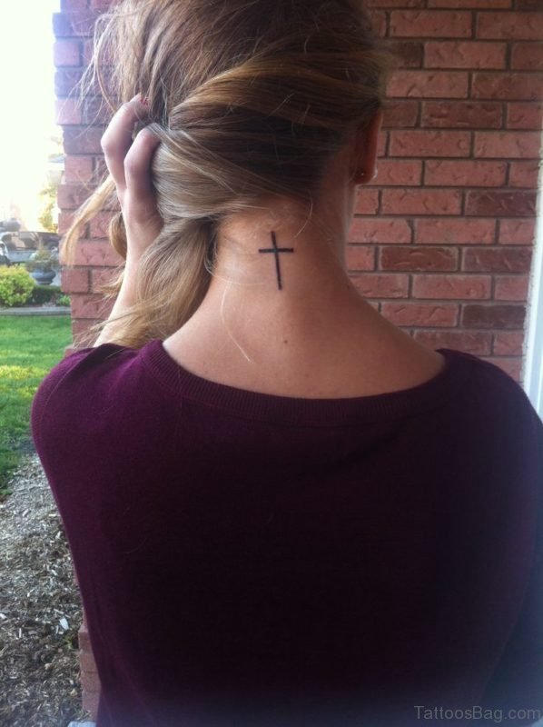 Nice Simple Cross Neck Tattoo