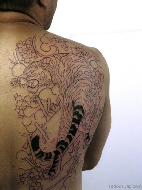 Nice Tiger Tattoo Design On Back