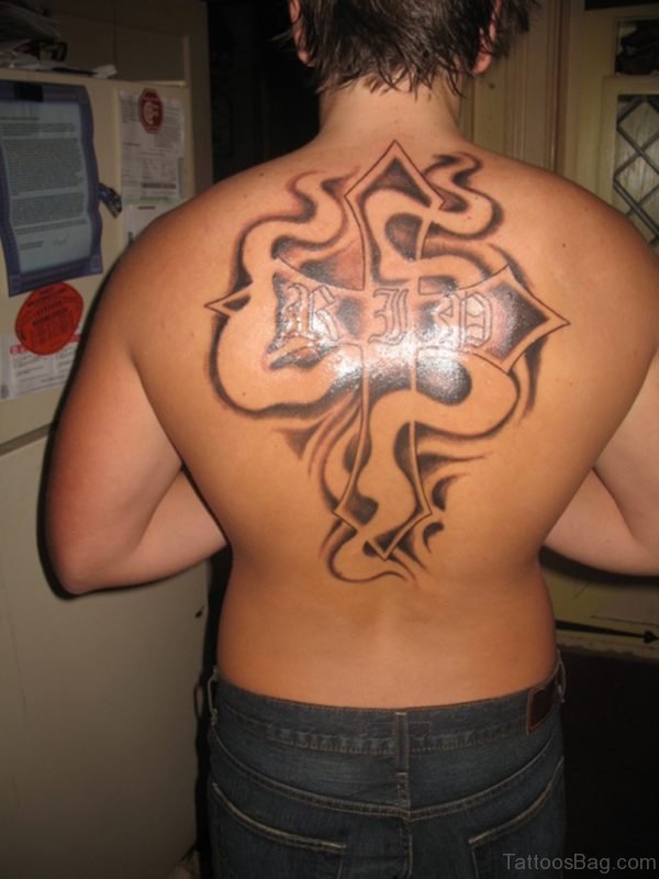 Graceful Old English Letters Tattoos With Cross