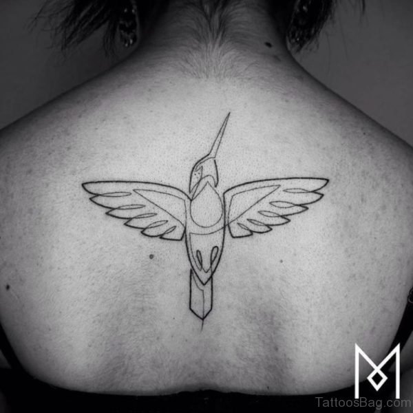 Outline Hummingbird Tattoo On Back