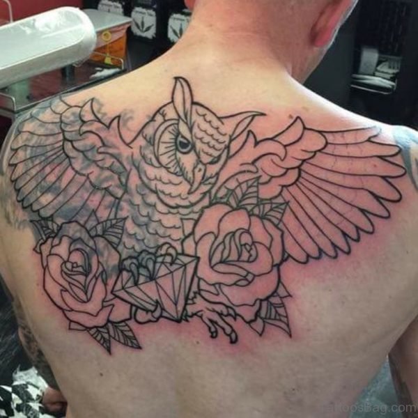 Outline Owl Tattoo On Back