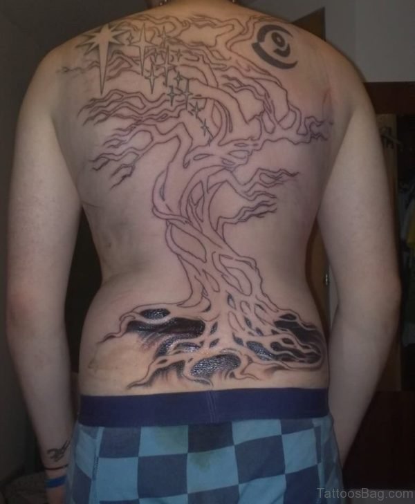 Outline Tree Tattoo On Back