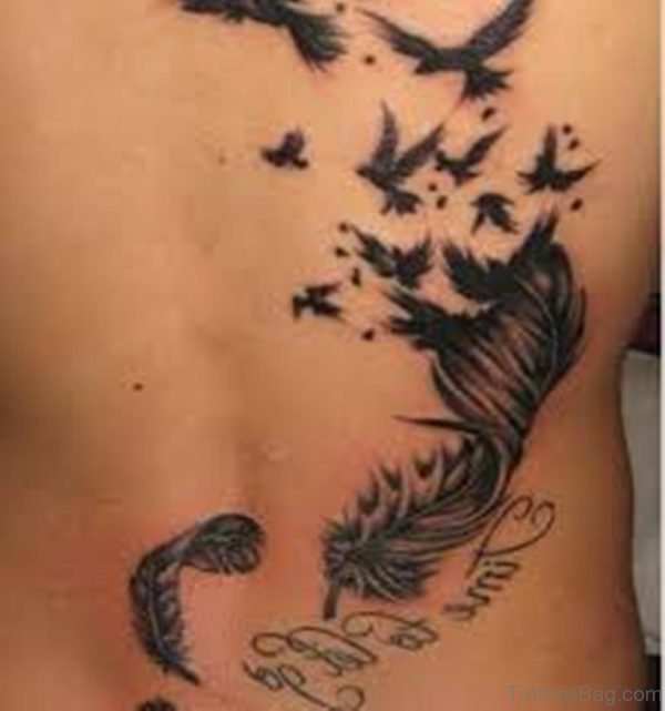 Outstanding Feather Tattoo On Back