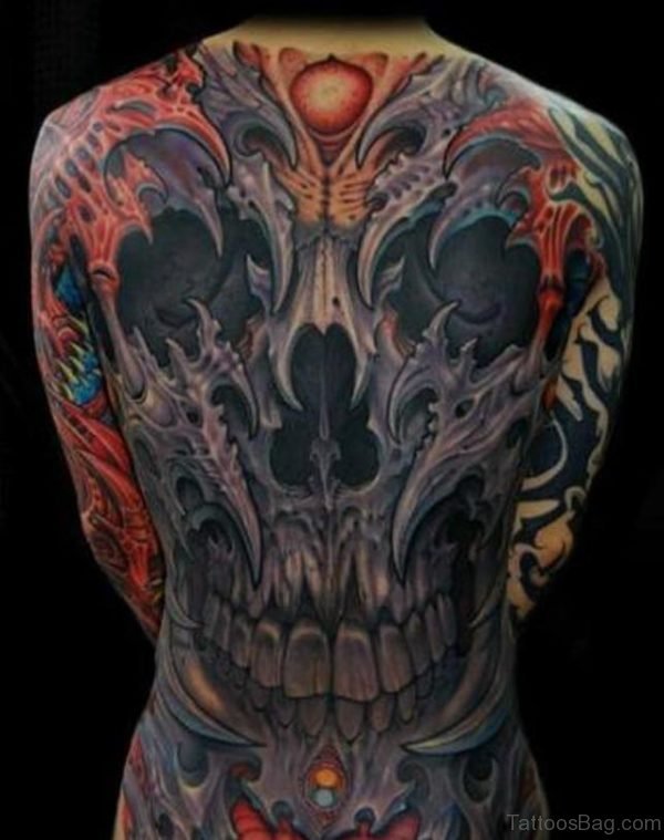 Outstanding Skull Tattoo On Full Back