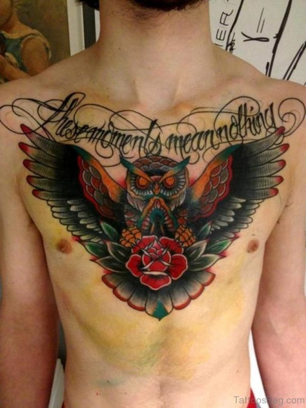 Owl And Red Rose Tattoo