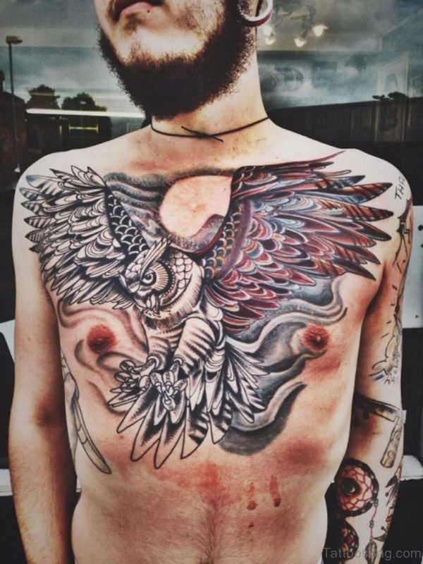 Owl Bird Tattoo On Chest 