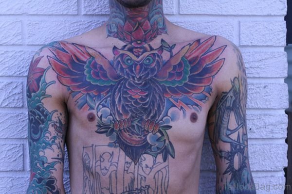 Owl Bird Tattoo On Chest