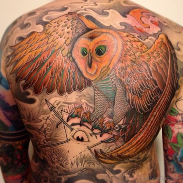 Owl Tattoo On Full Back