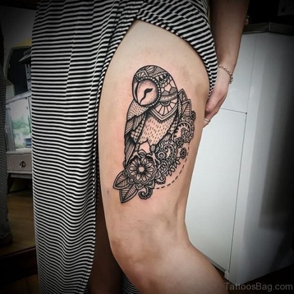 Owl Tattoo On Girl Thigh