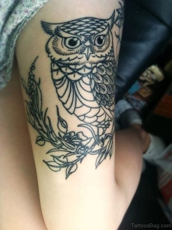 Owl Thigh Tattoo