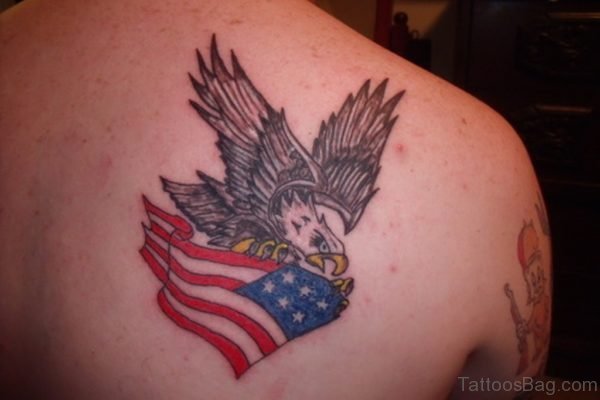 Patriotic And Eagle Back Tattoo