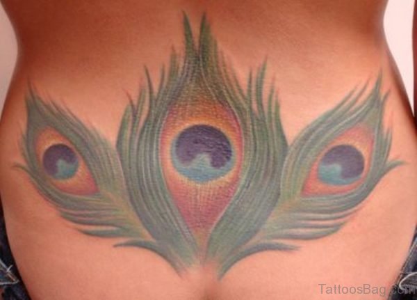 Peacock Feather Tattoo On Lower Back