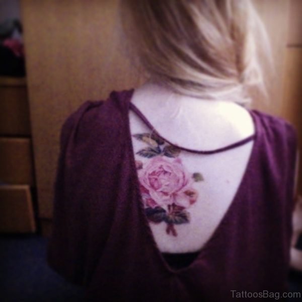 Pink Rose Tattoo On Back