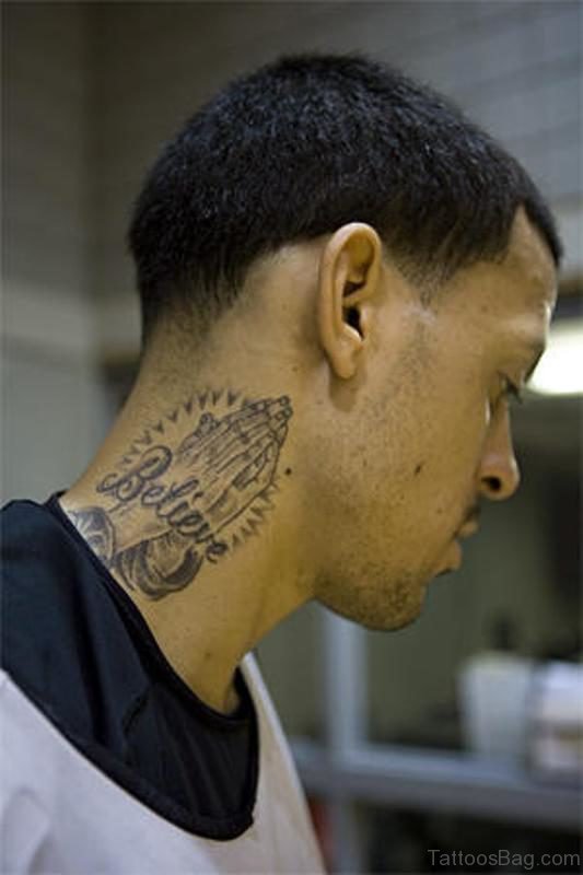 Praying Hand Tattoo On Neck