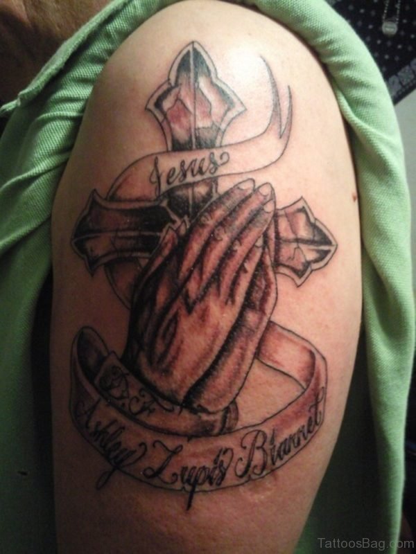 Praying Hands And Cross Tattoo