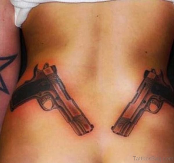 Pretty Gun Tattoo On Back