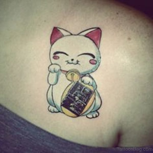 Pretty Cat Tattoo On Back 