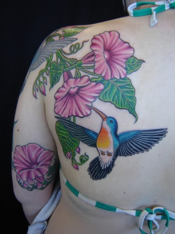 Pretty Hummingbird Tattoo On Back