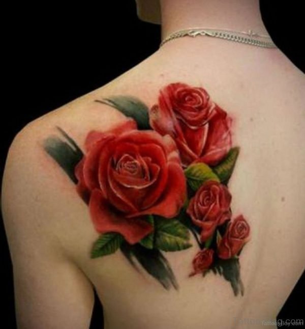 Pretty Rose Flower Tattoo On Back