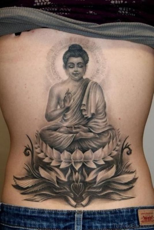 Realistic Buddha Tattoo On Back