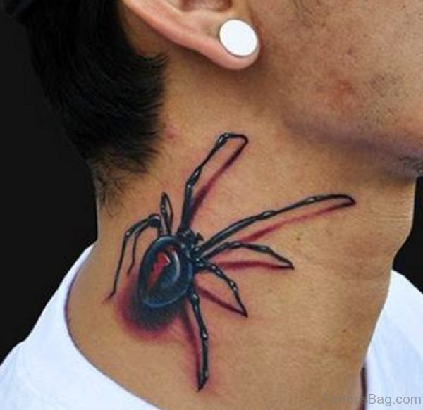 Realistic Spider Neck Tattoo