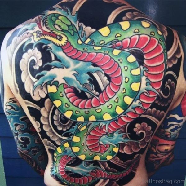 Red And Green Snake Tattoo