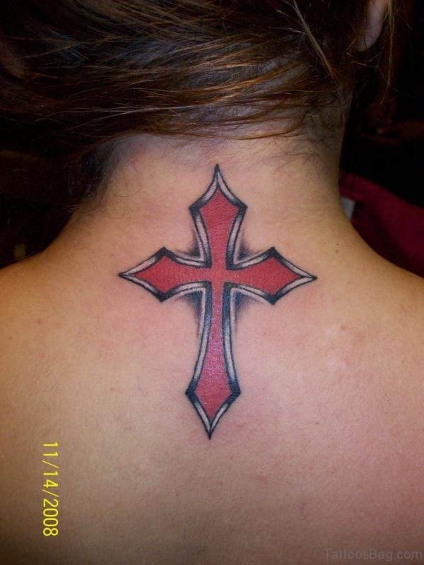 Red Cross Tattoo On Neck