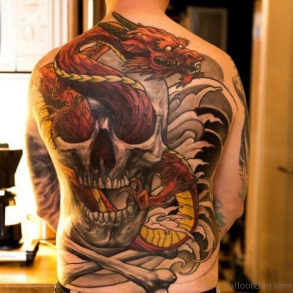 Red Dragon And Skull Tattoo