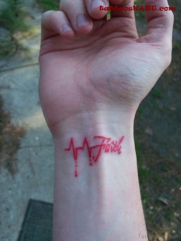 Red Faith Tattoo On Wrist