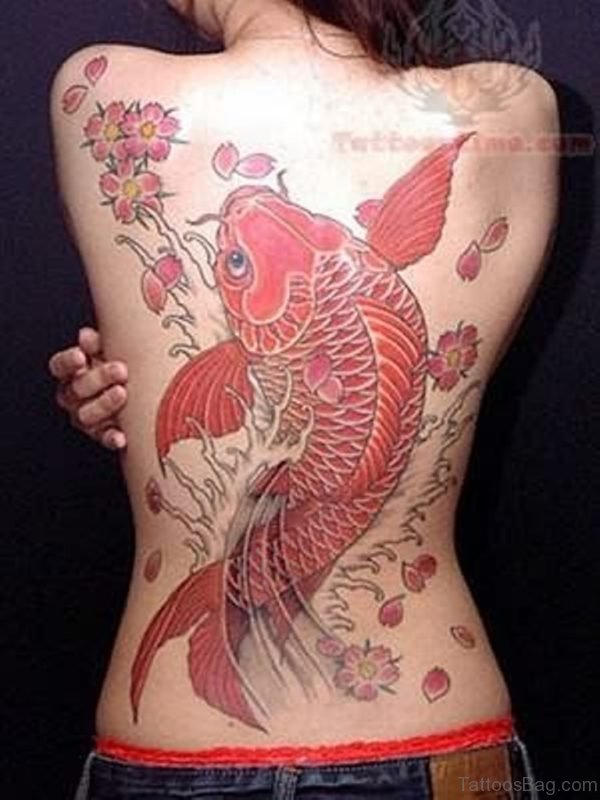 Red Fish Tattoo On Full Back