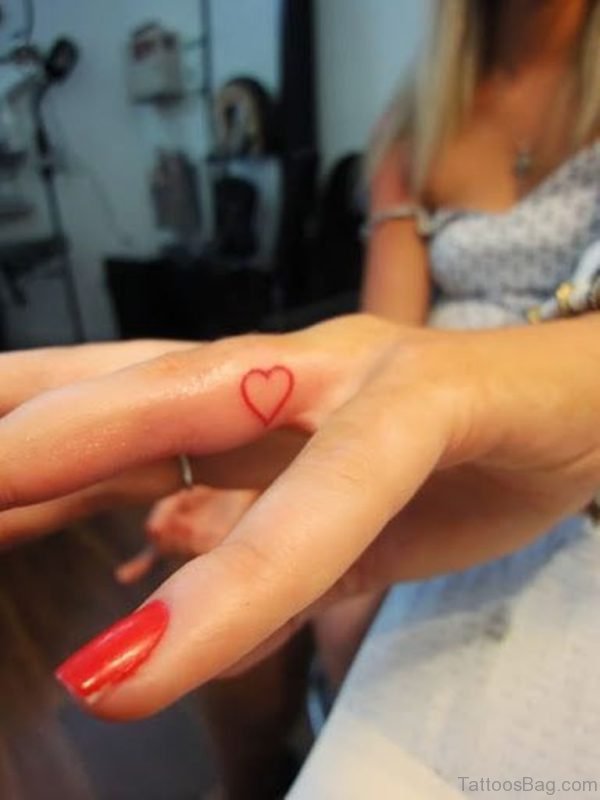Red Heart Tattoo On Finger