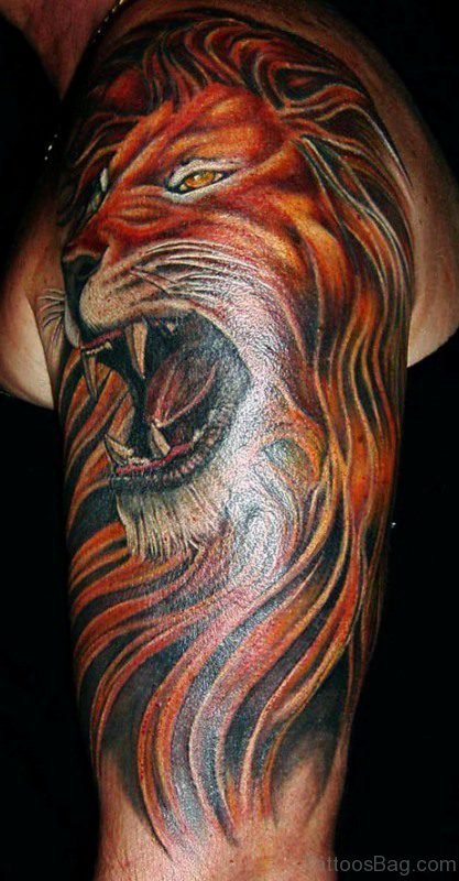 Red Lion Tattoo On Left Shoulder