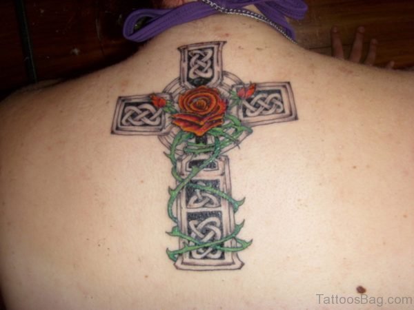 Red Rose And Celtic Cross Tattoos