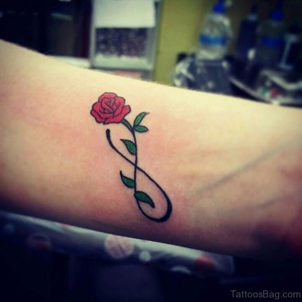 Red Rose Infinity Wrist Tattoo