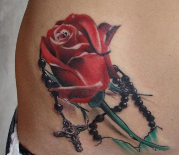 Red Rose Tattoo On Lower Back