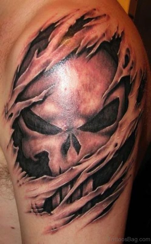 Ripped Skin Skull Tattoo