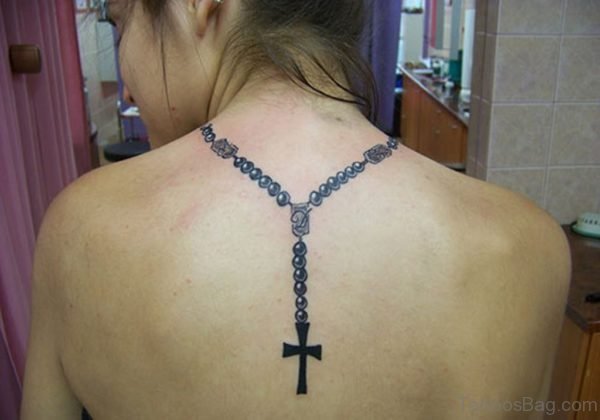 Rosary Tattoo On Girl Back