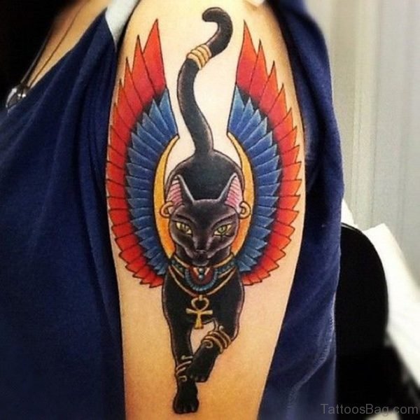 Sacred Egyptian Cat With Wings Tattoo