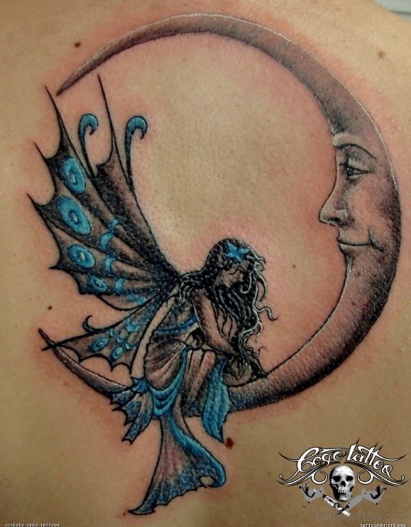 Sad Fairy And Moon Tattoo