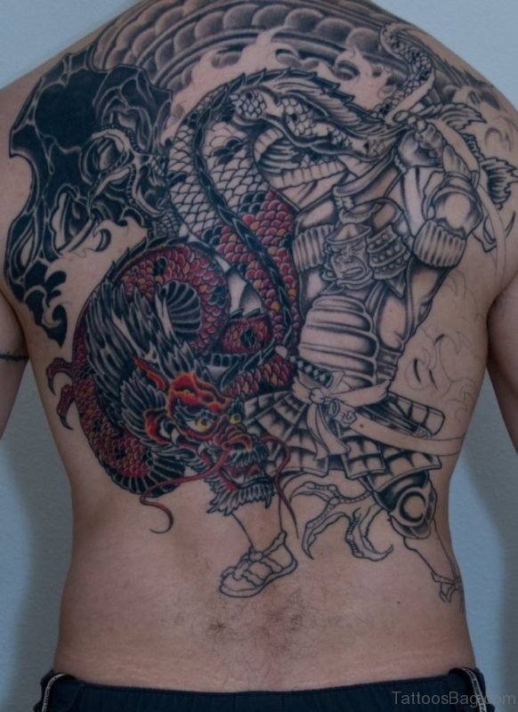 Samurai Dragon Tattoo On Back